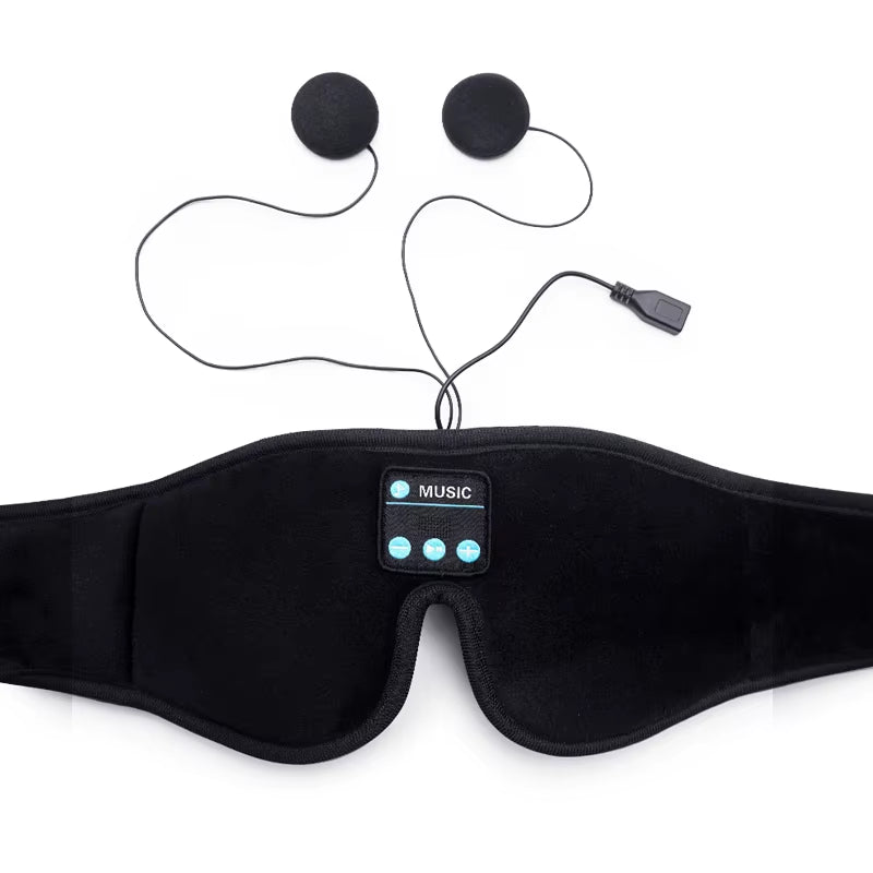 New 3D Stereo Light Blocking USB Rechargeable Smart Eye Mask Elastic Knit Silk Fabric White Noise Sleep Aid Wireless Bluetooth