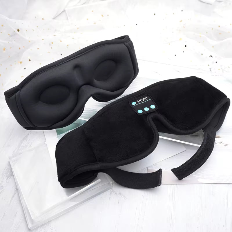New 3D Stereo Light Blocking USB Rechargeable Smart Eye Mask Elastic Knit Silk Fabric White Noise Sleep Aid Wireless Bluetooth